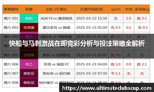 快船与马刺激战在即竞彩分析与投注策略全解析
